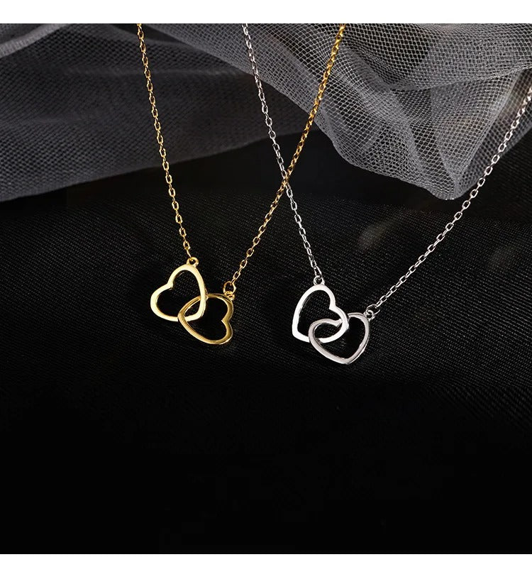 VOQ Silver Color Double Heart Choker Necklace for Women Girl Party Clavicle Chain Necklace Gifts Jewelry