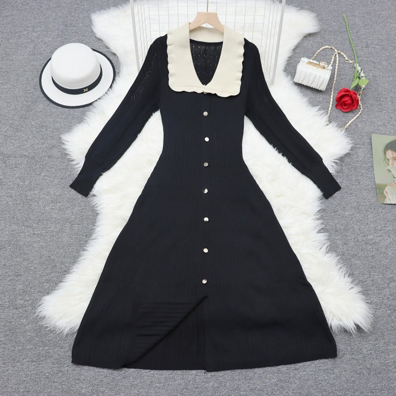 YuooMuoo Korean Fashion Knitted Sweater Dress 2024 Autumn Winter Elegant  A-line Shirt Dress Chic Lady Black Birthday Vestidos