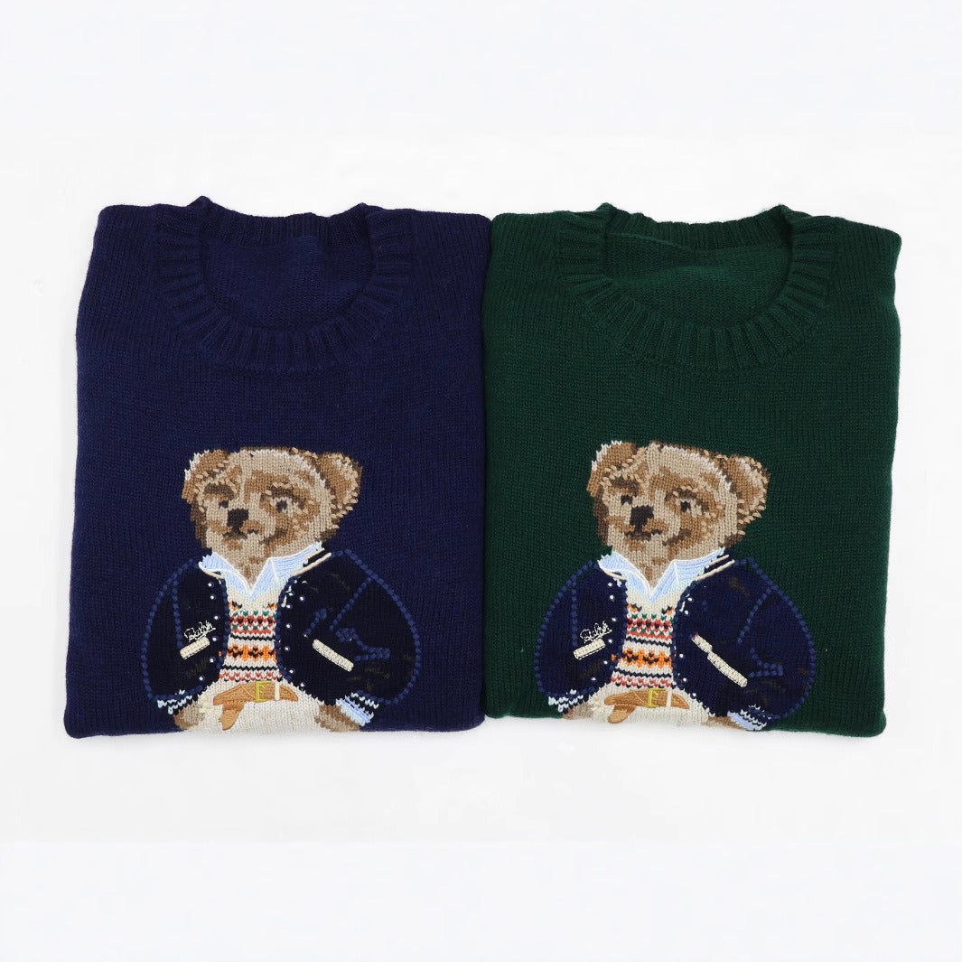 2024 autumn and winter new fashionable knitted round neck bear pattern men's and women's pullover sweater