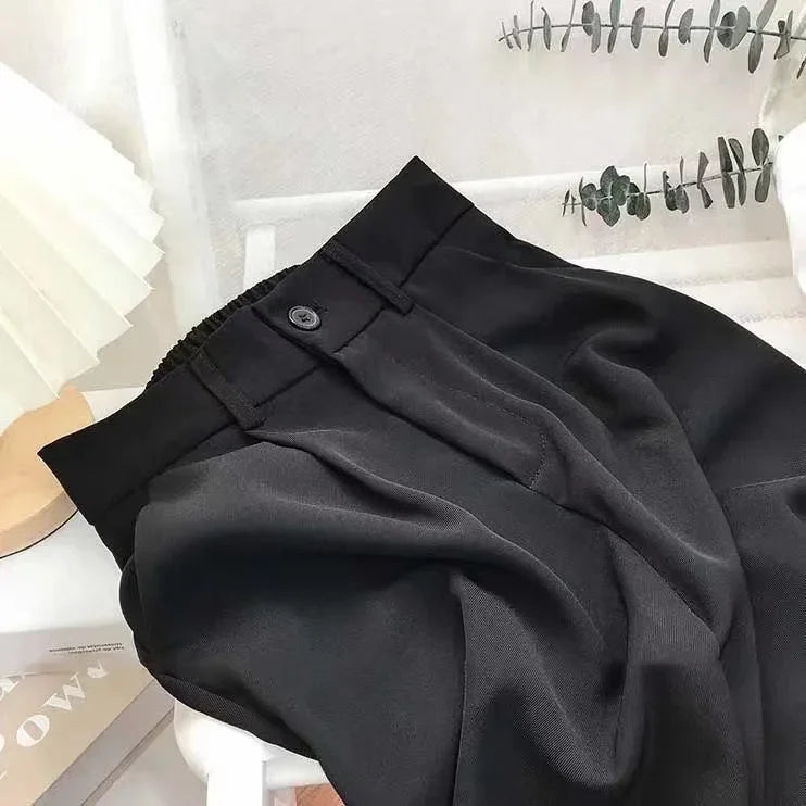 Fashion Elastic High Waist Pants Women 2023 Spring Casual Loose Straight Black Trouser Female Nine Points Suit Pant Streetwear