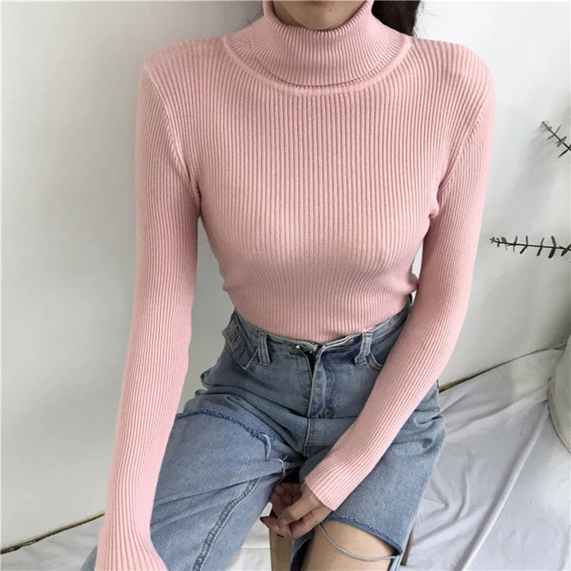 Turtleneck Sweater Womens 2024 Autumn Winter Tops Korean Slim Women Pullover Jumper Knitted Sweater Pull Femme Hiver Truien