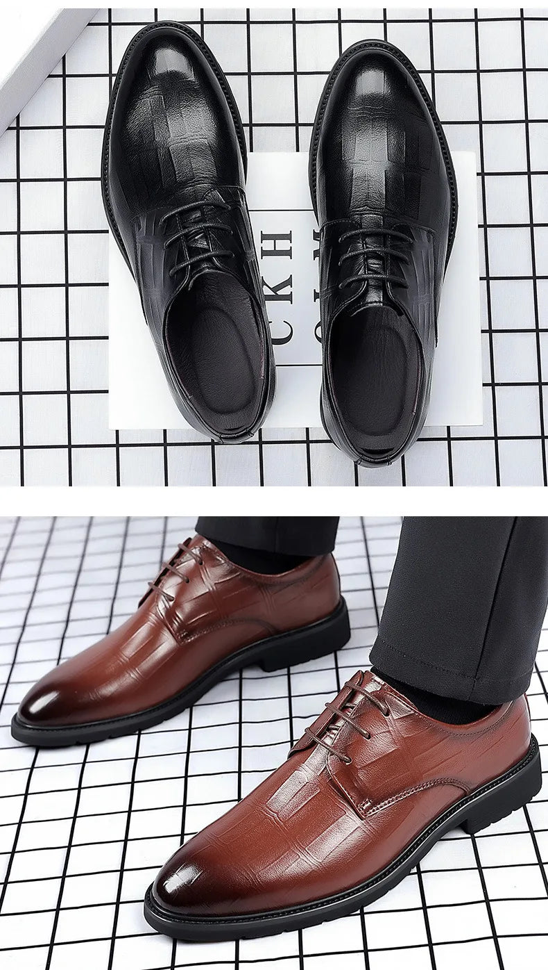 Men&#39;s New Genuine Leather Shoes Square Toe Business Dress High-end Mens Formal Shoes Breathable Comfortable Shoes