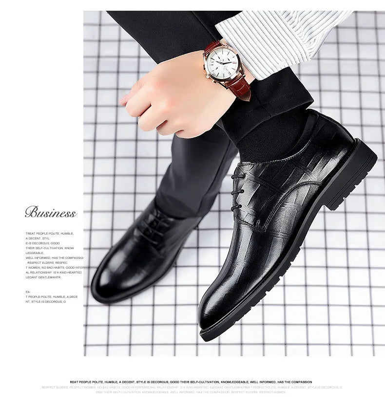 Men&#39;s New Genuine Leather Shoes Square Toe Business Dress High-end Mens Formal Shoes Breathable Comfortable Shoes