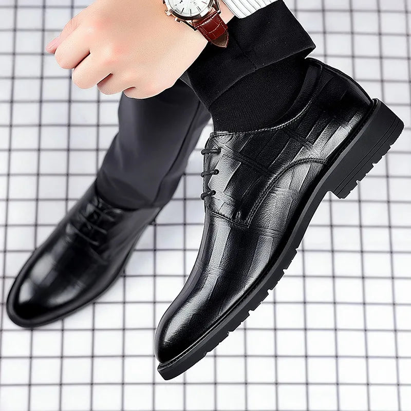 Men&#39;s New Genuine Leather Shoes Square Toe Business Dress High-end Mens Formal Shoes Breathable Comfortable Shoes