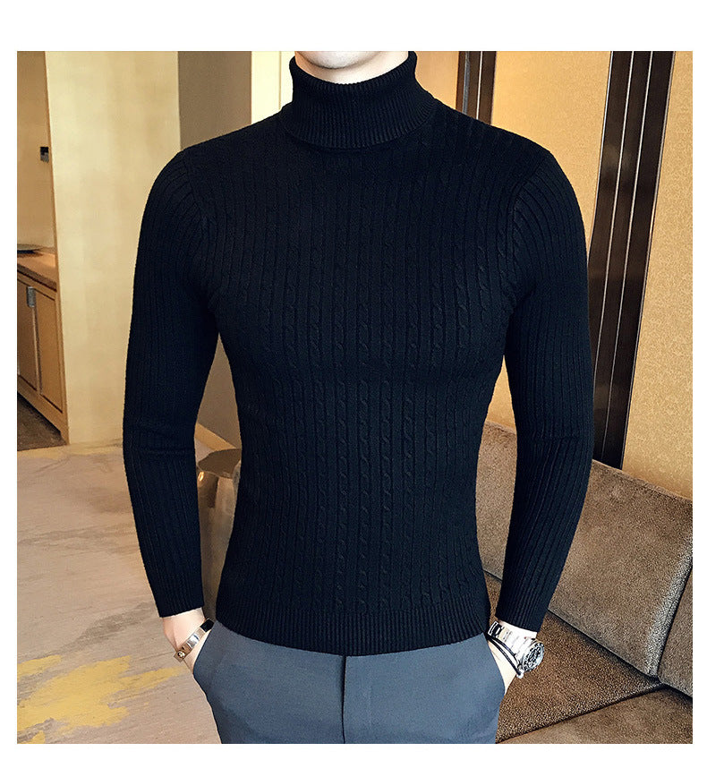 Autumn Winter Turtleneck Pullovers Warm Solid Color Men's Sweater Slim Pullover Men Knitted Sweaters Bottoming Shirt