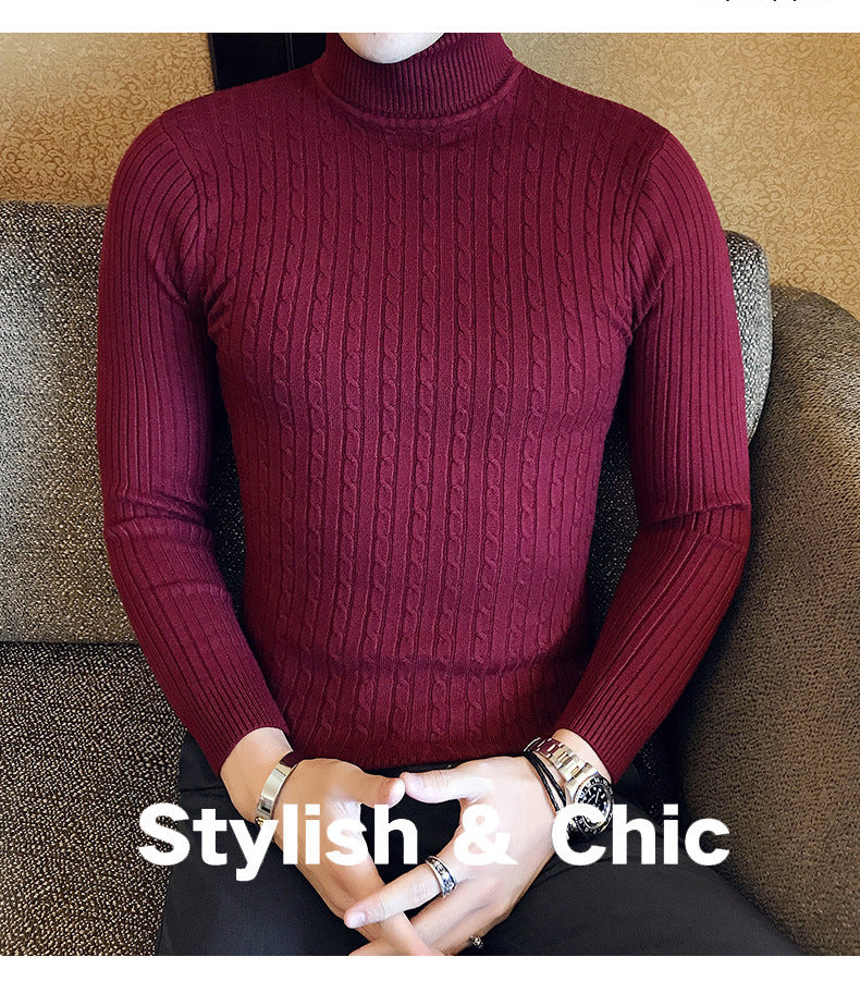 Autumn Winter Turtleneck Pullovers Warm Solid Color Men's Sweater Slim Pullover Men Knitted Sweaters Bottoming Shirt