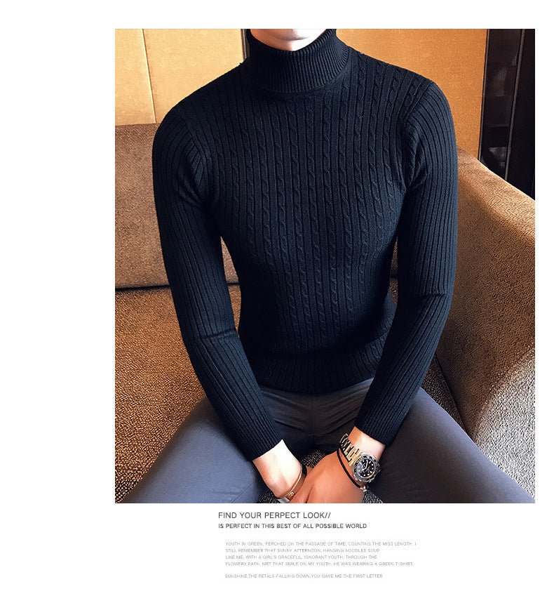 Autumn Winter Turtleneck Pullovers Warm Solid Color Men's Sweater Slim Pullover Men Knitted Sweaters Bottoming Shirt