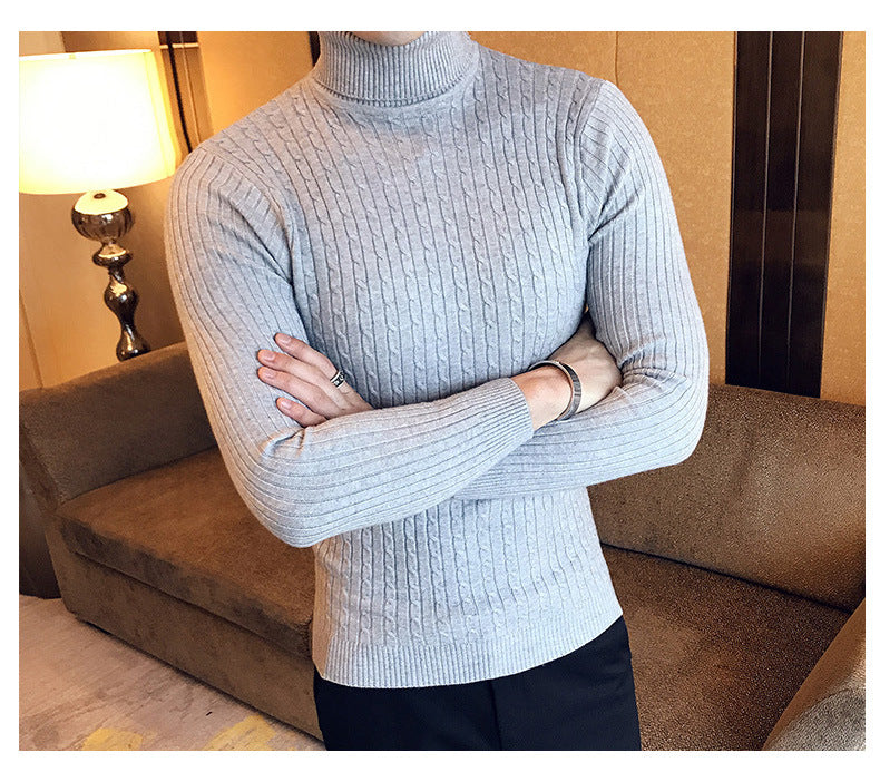 Autumn Winter Turtleneck Pullovers Warm Solid Color Men's Sweater Slim Pullover Men Knitted Sweaters Bottoming Shirt