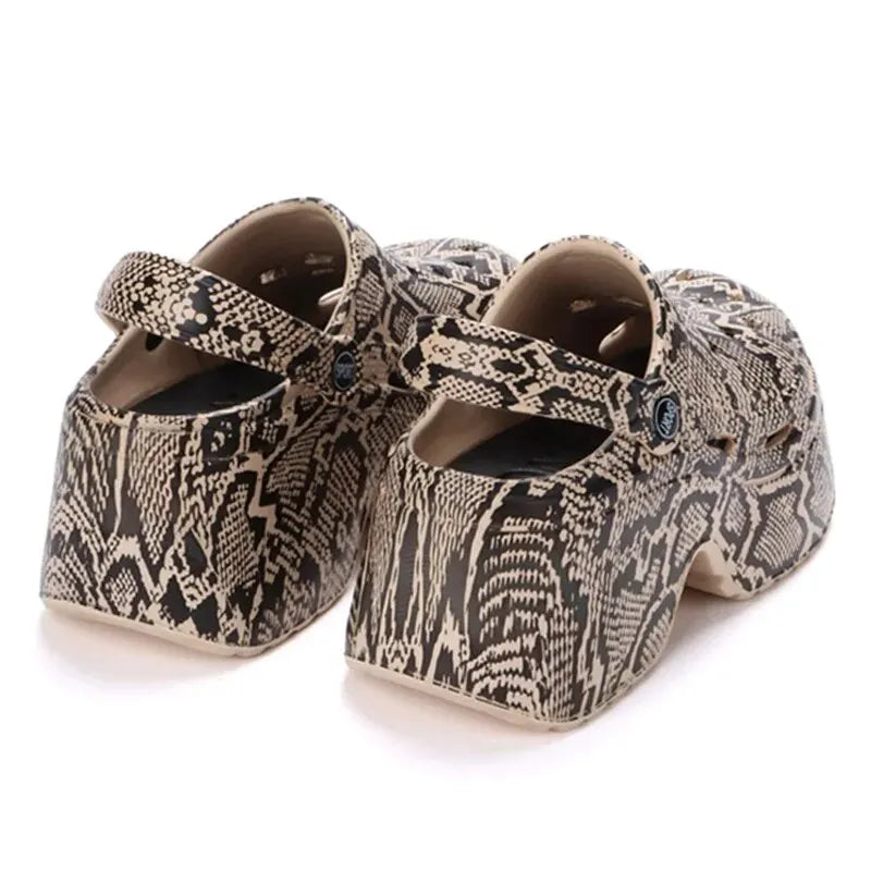 Rimocy Leopard Print 9Cm Women Hole Shoes Summer Thick Bottom Clogs for Woman Chunky Platform Slippers Non-Slip Garden Sandals