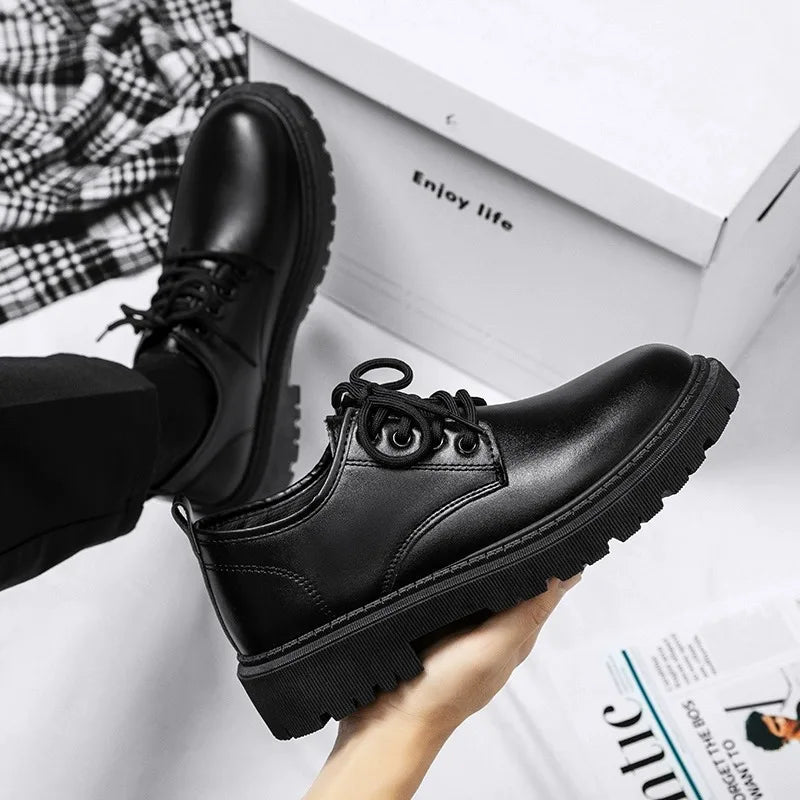 Round Toe Men‘s Dress Shoes Brogue Shoes Men Korea Leather Platform Oxfords Elegant Man's Formal Shoes New Business Office Shoe