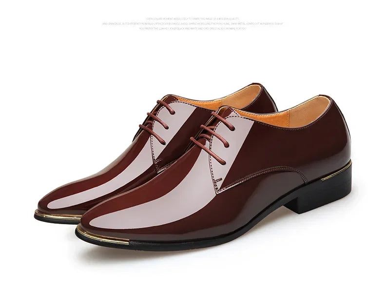 2024 New Men’s Patent Leather Shoes  British Style Men's Dress Shoes Lace Up Pointed Toe Wedding Business Party Social Shoe Male