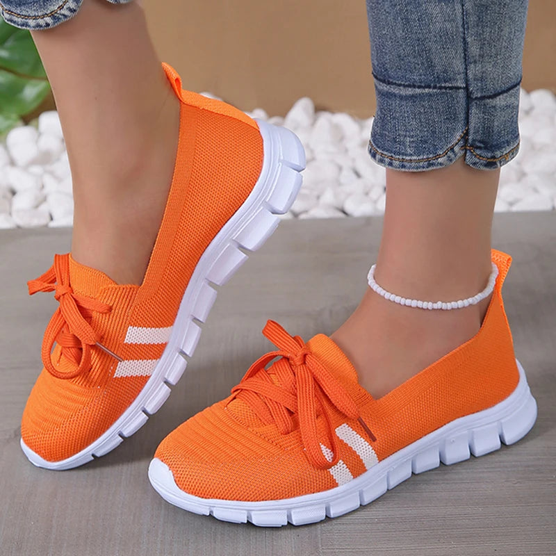 Mesh Breathable Soft Sole Sneakers Women Lightweight Non-Slip Running Walking Shoes Woman 2024 Spring Casual Lace Up Flats Shoes