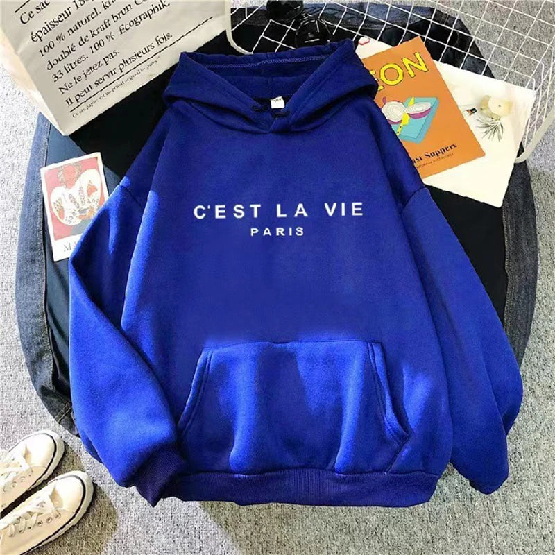 Women Casual Print Loose Hoodies Spring Long Sleeve Hooded Sweatshirt Harajuku Simple Tops Lazy Style Pullover 2023 Streetwear