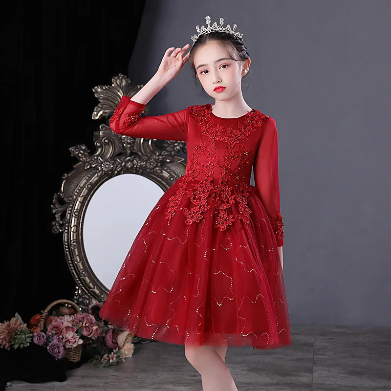 White Child Solid Lace Costume Evening Party Tutu Princess Kids Dresses For Baby Girl Formal Wedding Clothes 3 4 6 8 10 11Years