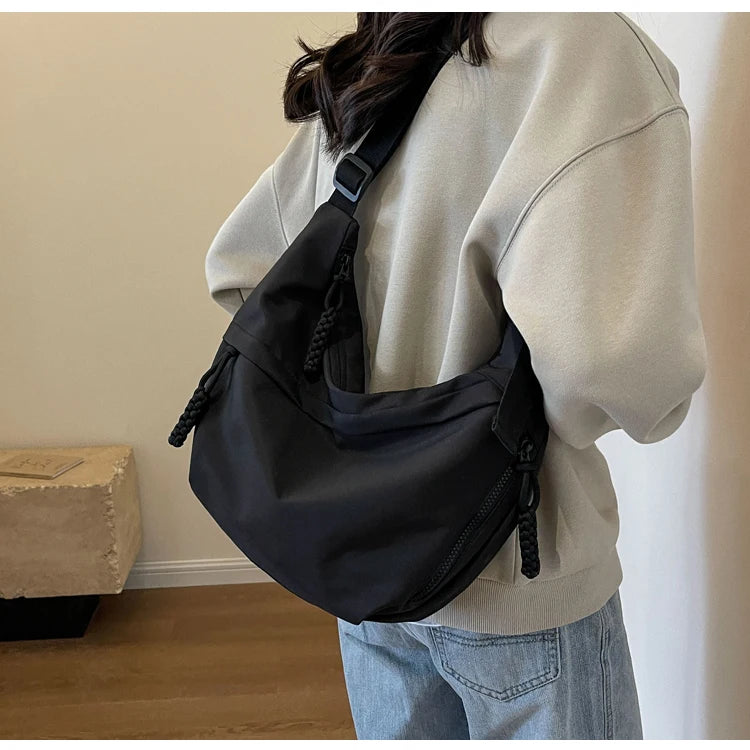 nylon Hobos crossbody bags Solid casual zipper women's bags 2024 fashion high quality on sale bolsa crossbody de cor sólida