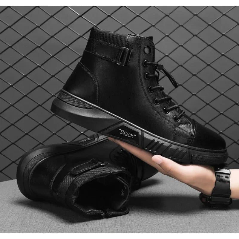 Men's Motorcycle Boots Comfortable Platform Boots Men‘s’ Outdoor High Top Leather Boots Fashion Comfortable Waterproof Men Shoes