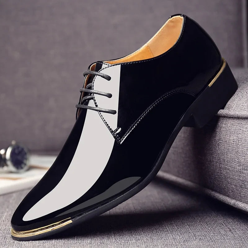 2024 New Men’s Patent Leather Shoes  British Style Men's Dress Shoes Lace Up Pointed Toe Wedding Business Party Social Shoe Male