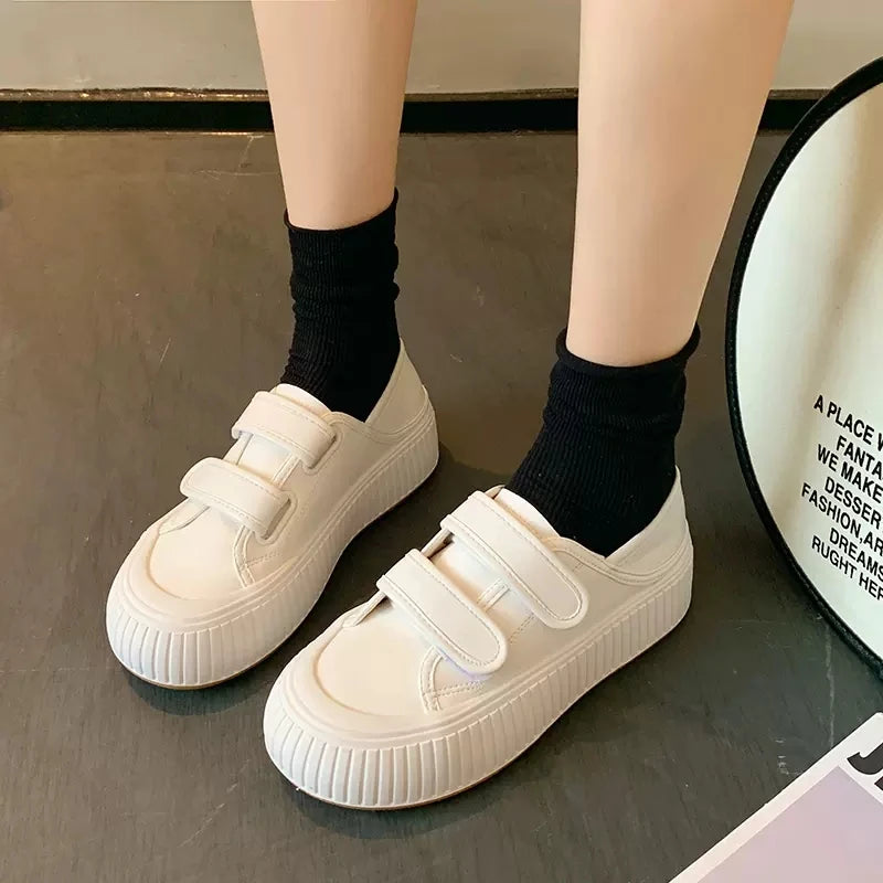 Shoes Women Casual Sneakers Platform Woman-shoes Canvas Thick Sole Roses 2022 Rubber Shallow Round Toe Flock Basic Hook & Loop S