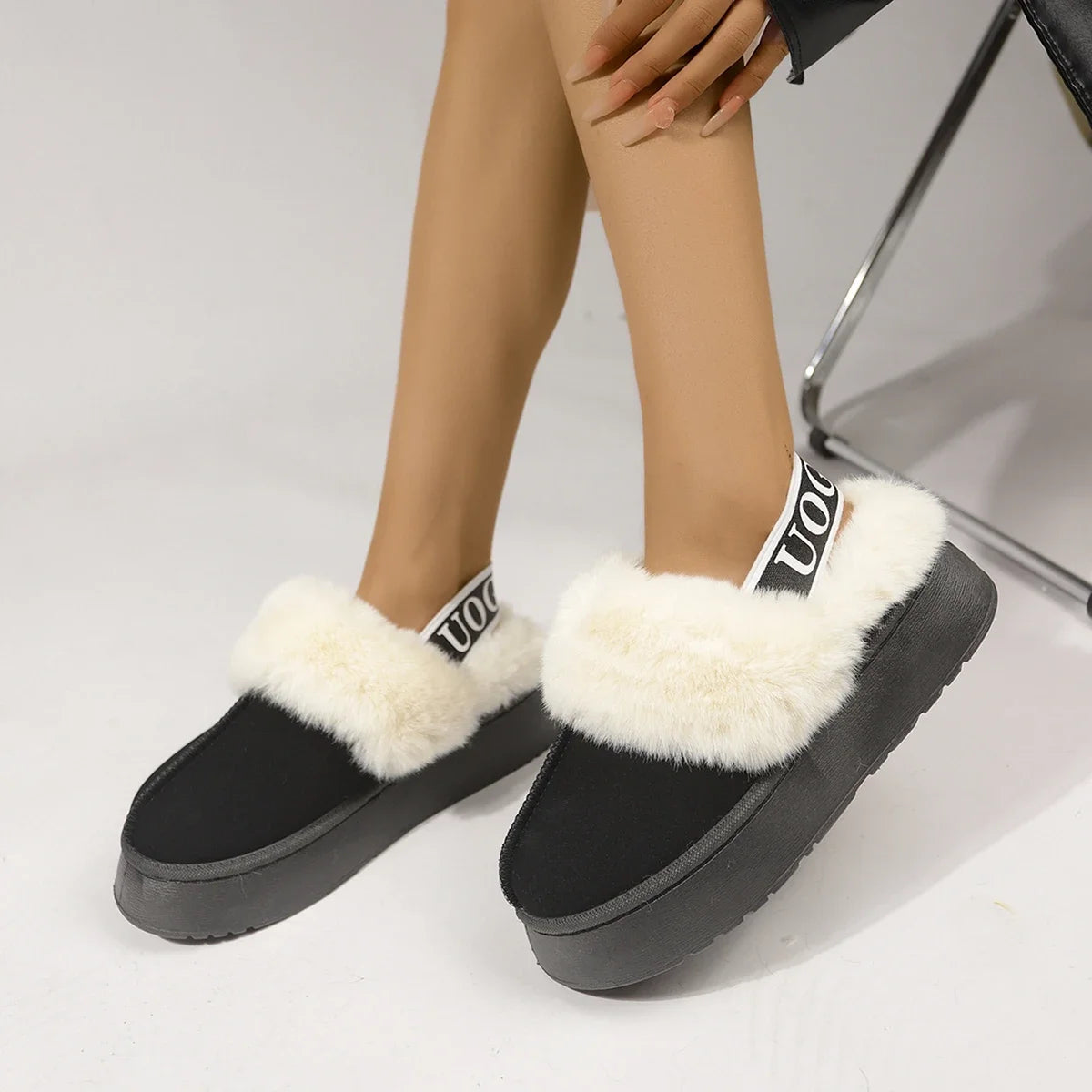 2024 New Leather Women Fashion Winter Indoor Solid Color Suede Slippers Ladies Home Platform Warm Slip-on Women’s Shoes