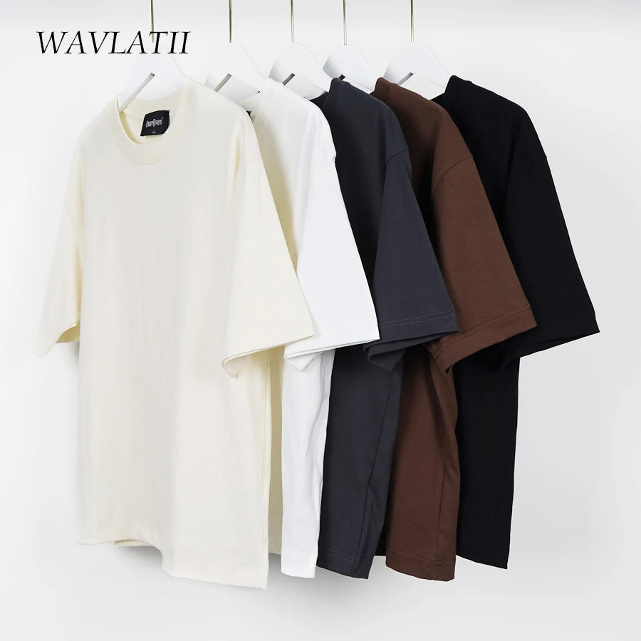 WAVLATII Oversized Summer T-shirt for Women Men Brown Casual Female Korean Streetwear Tees Unisex Basic Solid Young Cool Tops