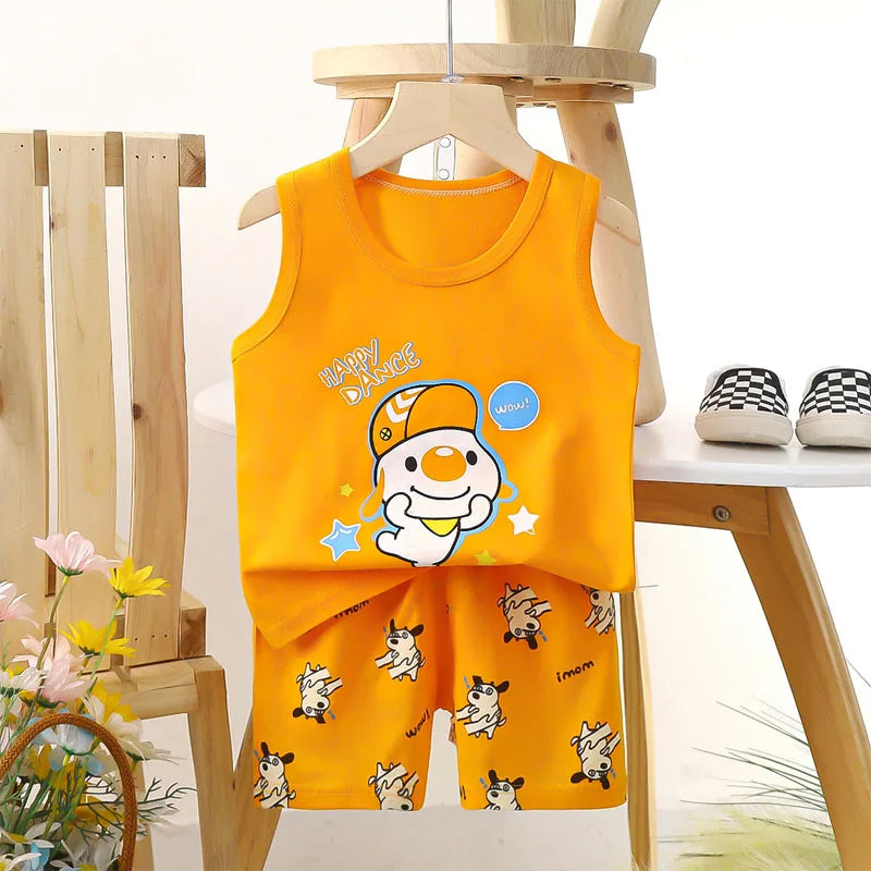 Boys Vest Set Summer Cotton New Clothes Children's Sleeveless Cartoon Wool Comfort Set Class A Thin Two-piece Set for 6-9months