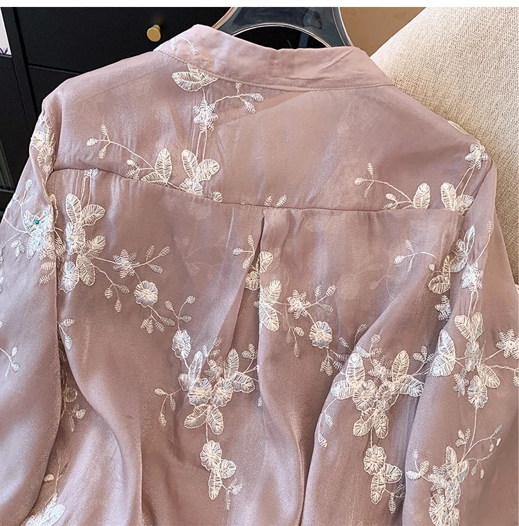 Plus size Women's dress Summer Casual Chiffon shirt Loose and comfortable Chinese style cardigan top Light and breathable