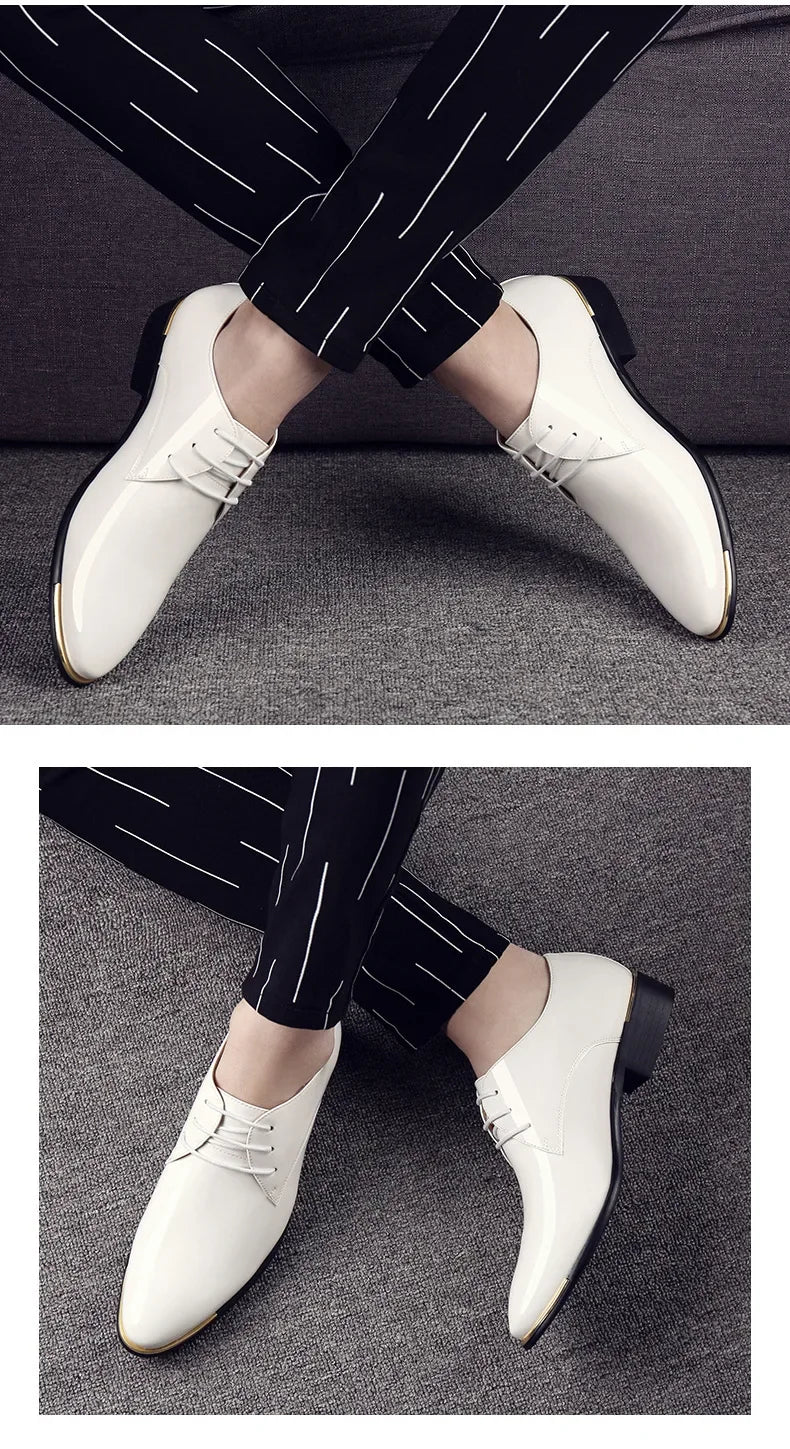 2024 New Men’s Patent Leather Shoes  British Style Men's Dress Shoes Lace Up Pointed Toe Wedding Business Party Social Shoe Male