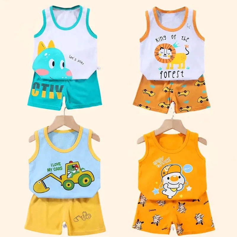 Boys Vest Set Summer Cotton New Clothes Children's Sleeveless Cartoon Wool Comfort Set Class A Thin Two-piece Set for 6-9months