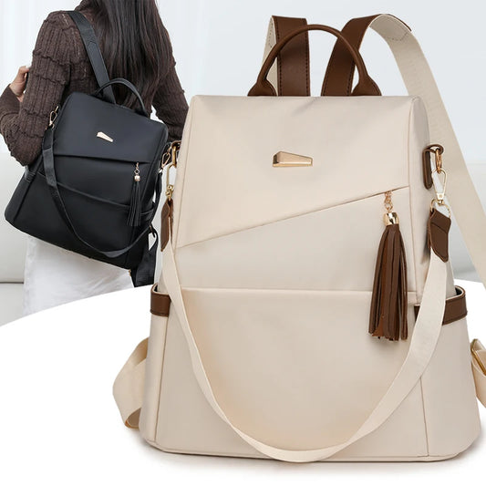 Fashion Tassel Decorative Women’s Nylon Anti-theft Backpack Casual Travel Female Shoulder Bag Large Capacity Student School Pack