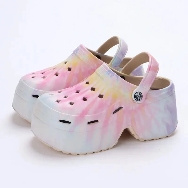 Rimocy Leopard Print 9Cm Women Hole Shoes Summer Thick Bottom Clogs for Woman Chunky Platform Slippers Non-Slip Garden Sandals