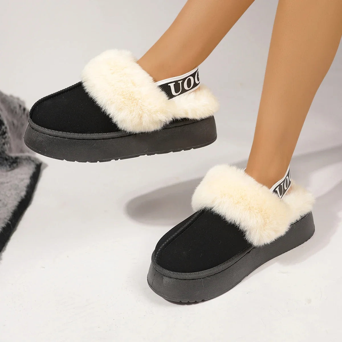 2024 New Leather Women Fashion Winter Indoor Solid Color Suede Slippers Ladies Home Platform Warm Slip-on Women’s Shoes