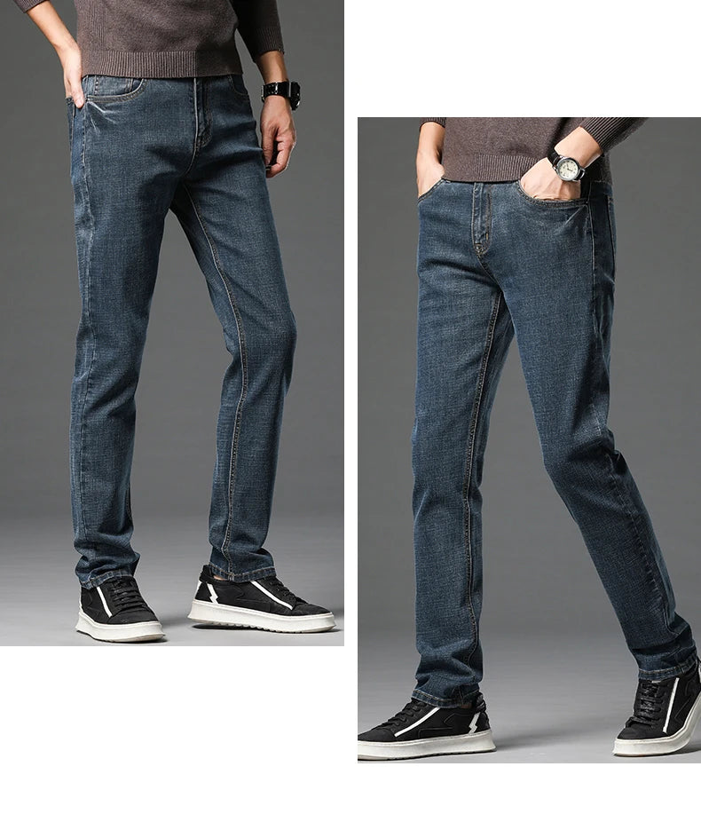 2024 Cotton Stretch Jeans Men Classic Retro Straight Slim Straight Trouser Male Korea Brand Clothing Denim Pants Plus Size 40