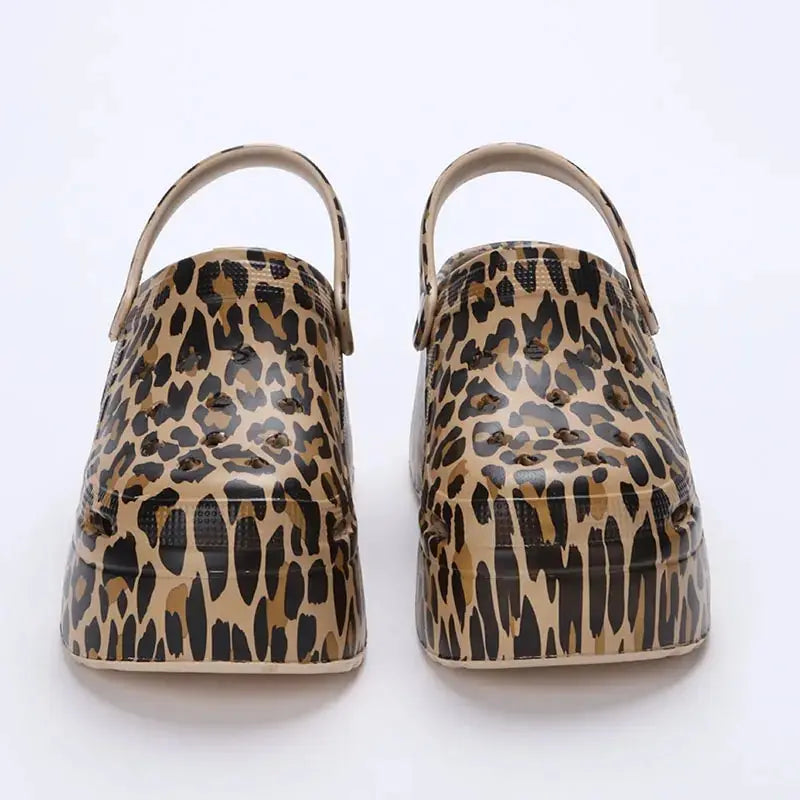 Rimocy Leopard Print 9Cm Women Hole Shoes Summer Thick Bottom Clogs for Woman Chunky Platform Slippers Non-Slip Garden Sandals