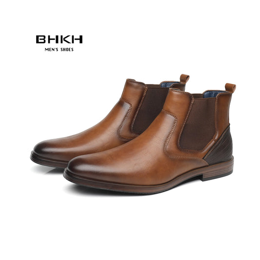 BHKH 2024 Men Chelsea Boots New Winter Men Boots Soft Leather Elastic Strap Ankle Boots Smart Formal Business Dress shoes Man S