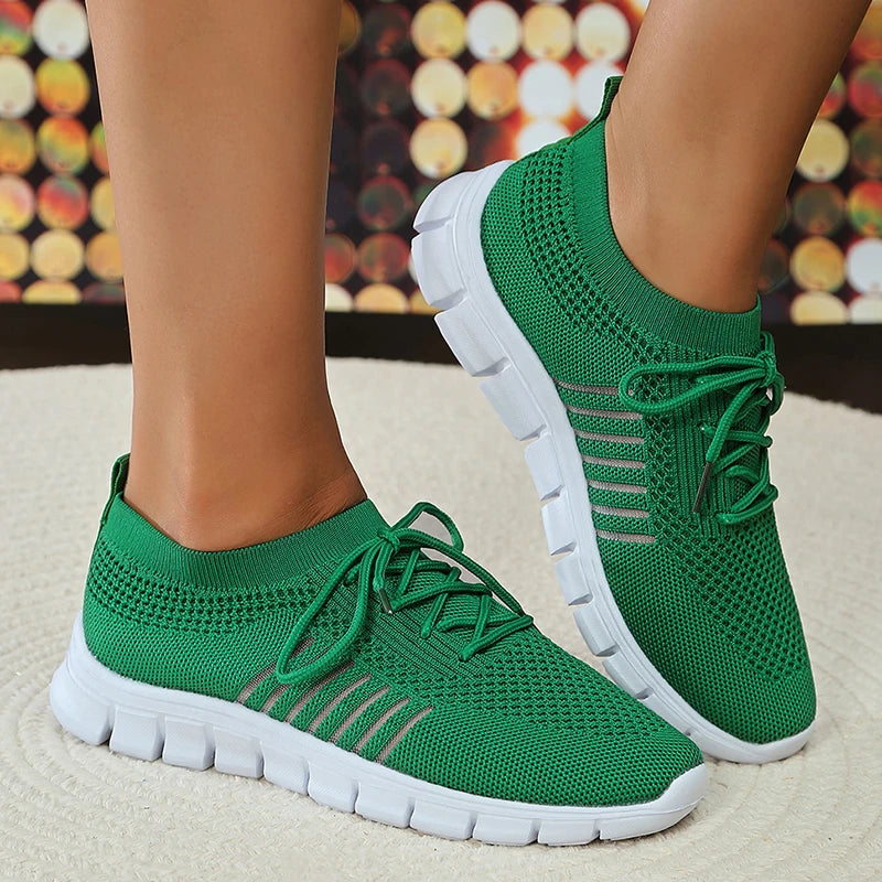 Mesh Breathable Soft Sole Sneakers Women Lightweight Non-Slip Running Walking Shoes Woman 2024 Spring Casual Lace Up Flats Shoes