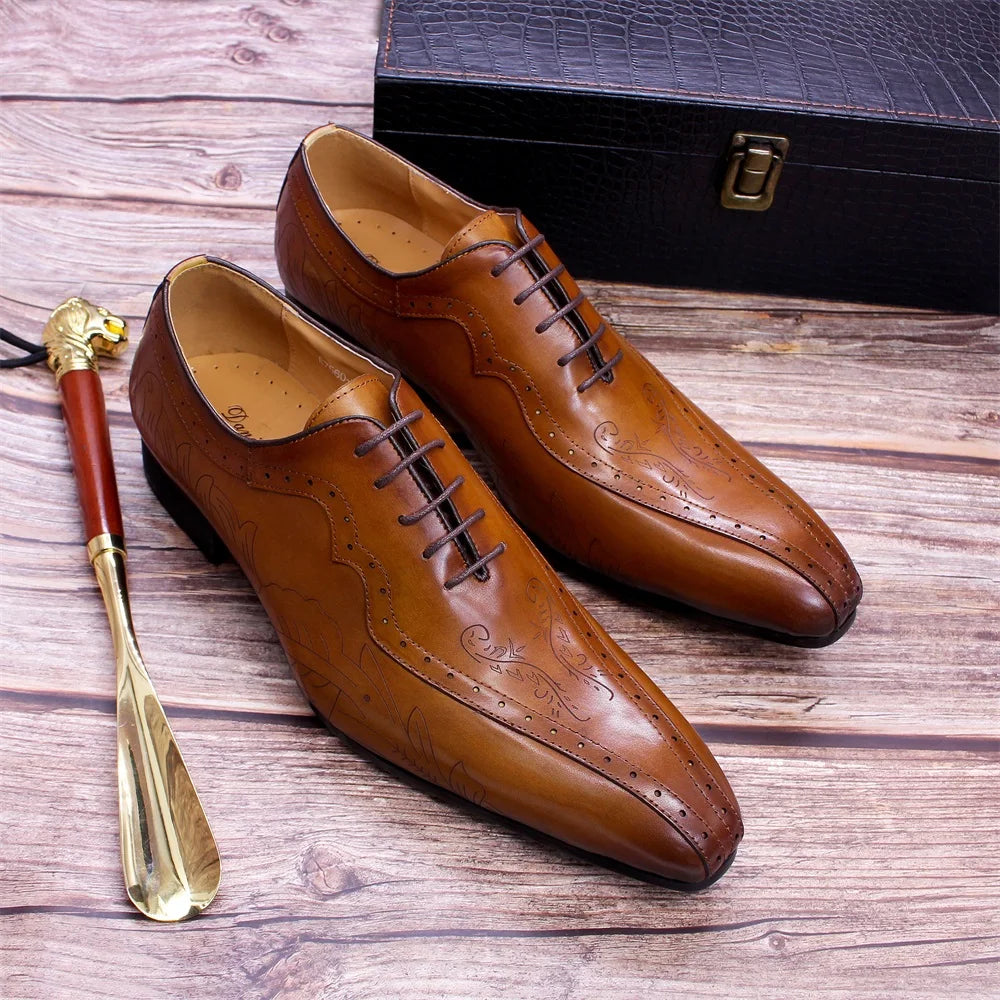 Italian Style Brown Black Genuine Leather Oxford Dress Shoes High Quality Lace Up Suit Shoes Footwear Wedding Formal Men‘s Shoes