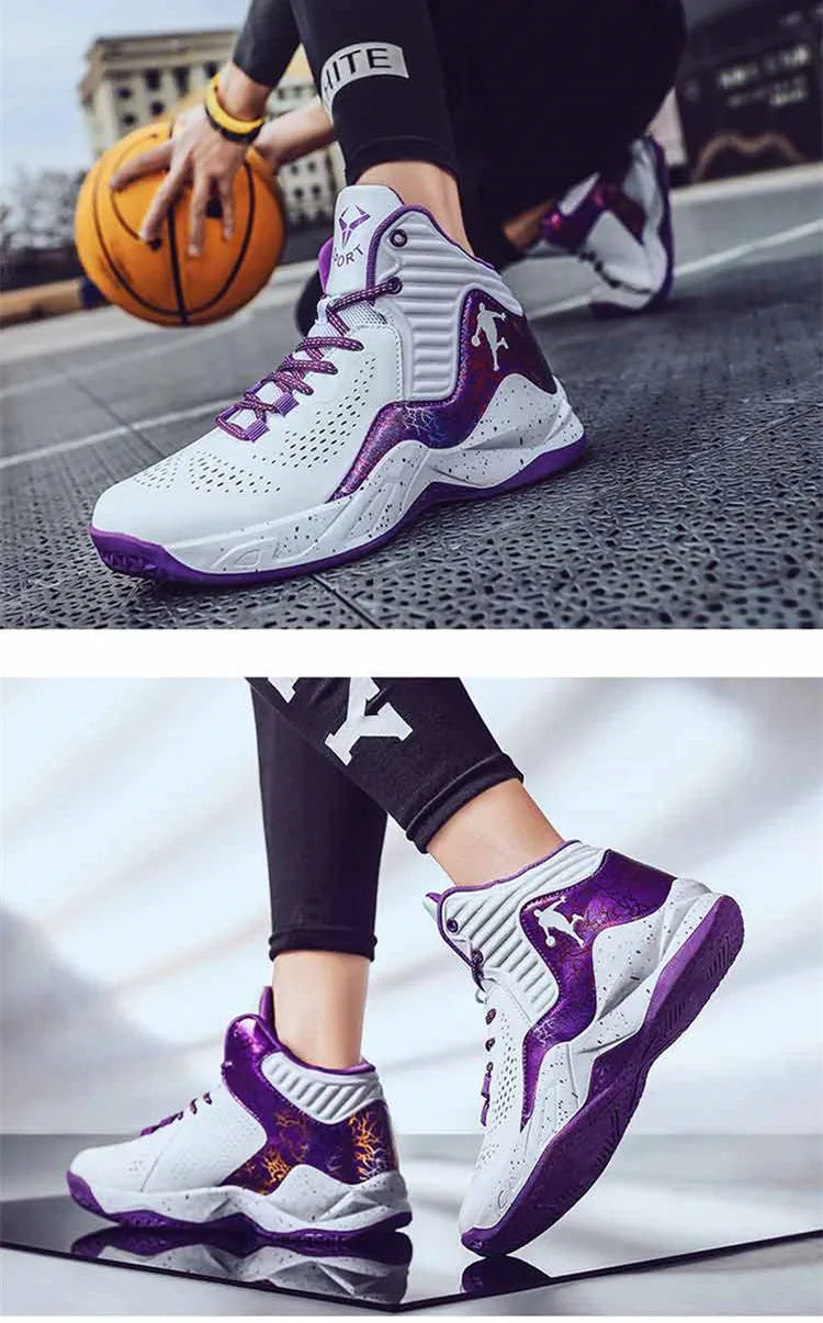 New Arrivals Purple Unisex Sneakers High Top Breathable Comfy  Men‘s Basketball Sneakers Non-slip Wearable Woman Sports Sneakers