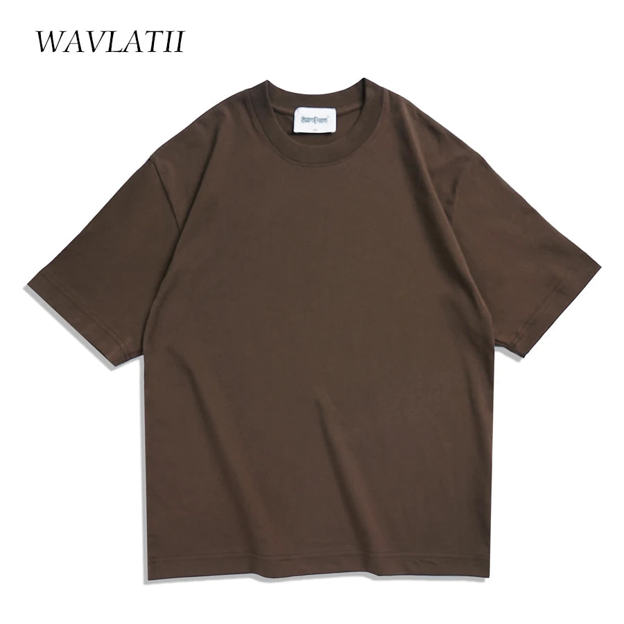 WAVLATII Oversized Summer T-shirt for Women Men Brown Casual Female Korean Streetwear Tees Unisex Basic Solid Young Cool Tops