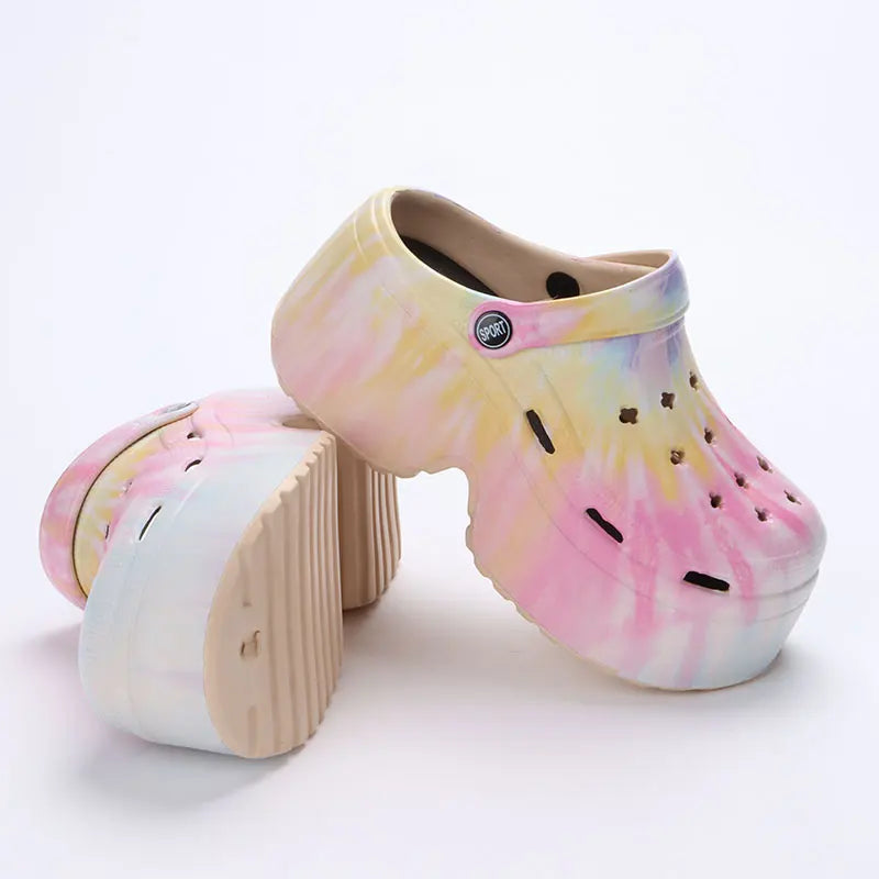 Rimocy Leopard Print 9Cm Women Hole Shoes Summer Thick Bottom Clogs for Woman Chunky Platform Slippers Non-Slip Garden Sandals