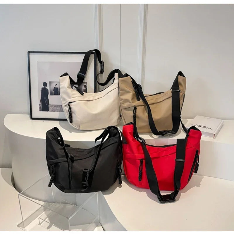 nylon Hobos crossbody bags Solid casual zipper women's bags 2024 fashion high quality on sale bolsa crossbody de cor sólida