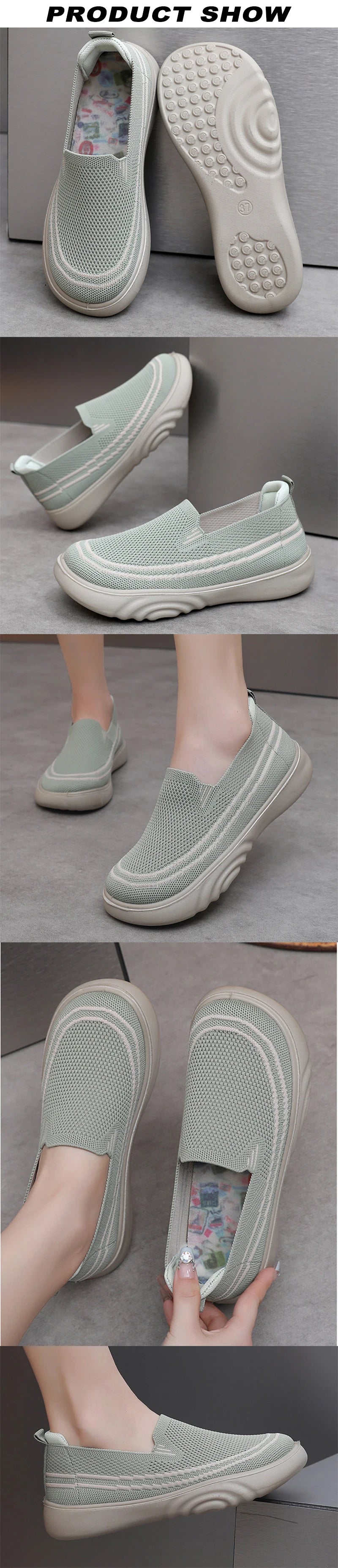 Women’s Casual Breathable Mesh Platform Shoes Lightweight Soft Comfortable Walking Shoes Solid Versatile Non-slip Platform Shoes