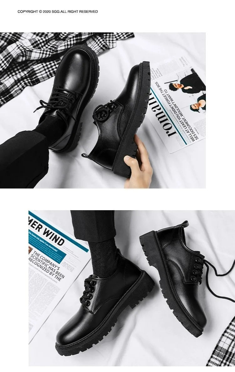 Round Toe Men‘s Dress Shoes Brogue Shoes Men Korea Leather Platform Oxfords Elegant Man's Formal Shoes New Business Office Shoe