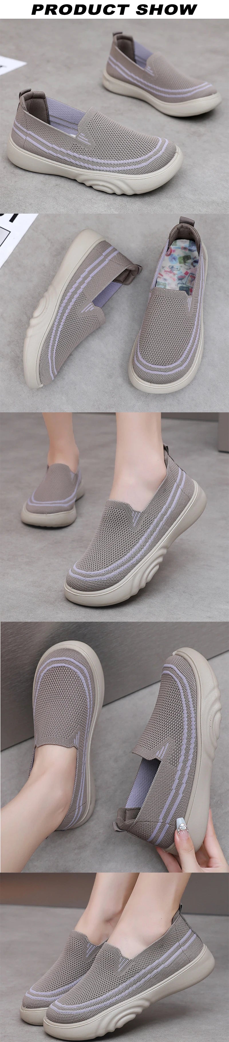 Women’s Casual Breathable Mesh Platform Shoes Lightweight Soft Comfortable Walking Shoes Solid Versatile Non-slip Platform Shoes