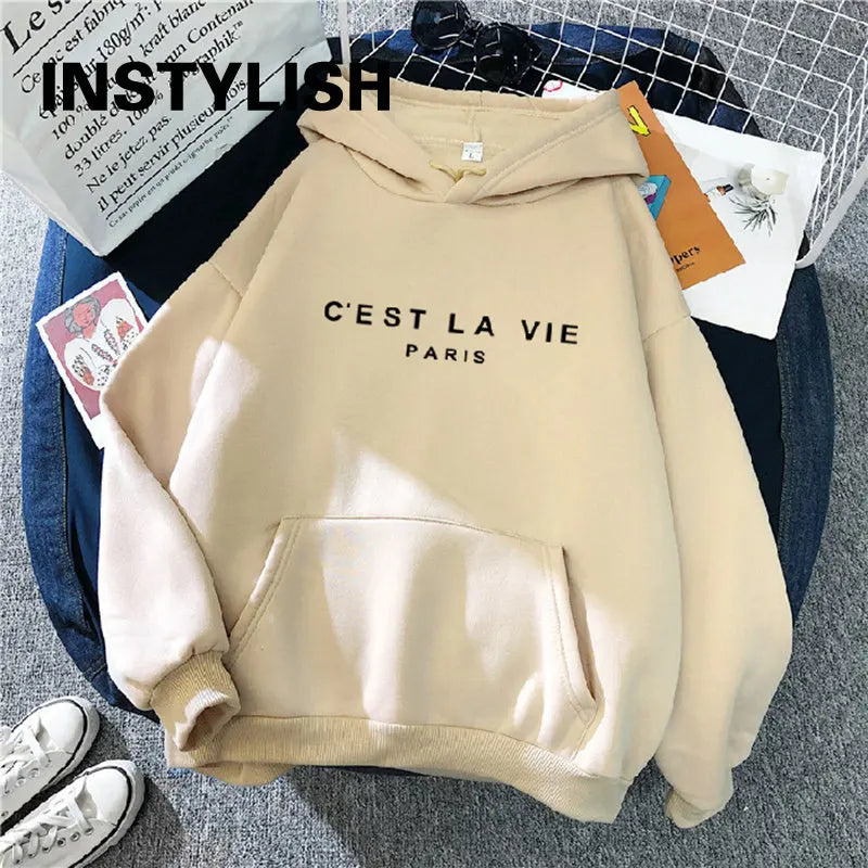 Women Casual Print Loose Hoodies Spring Long Sleeve Hooded Sweatshirt Harajuku Simple Tops Lazy Style Pullover 2023 Streetwear