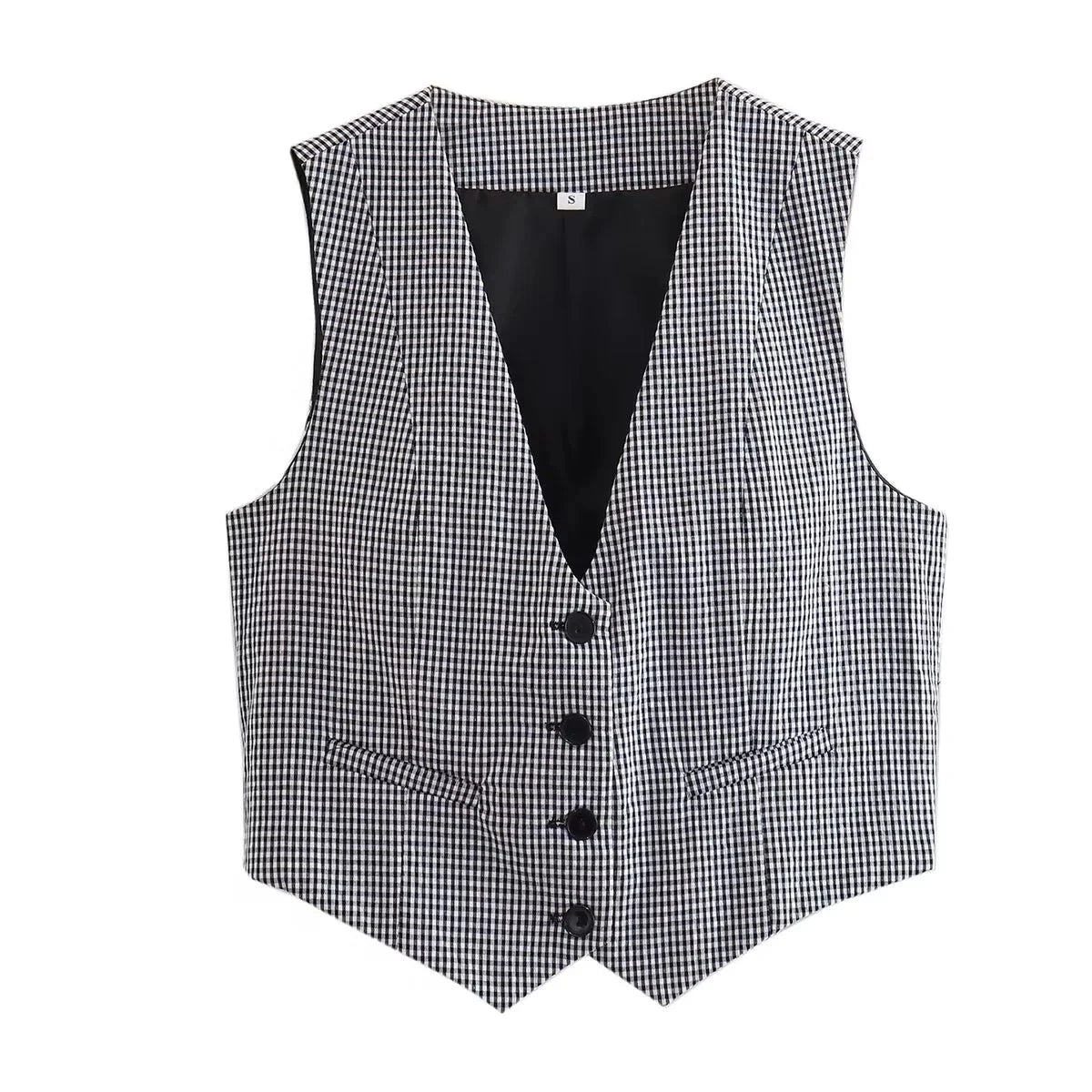 KAOPU ZA Women Fashion Front Buttons Cropped Waistcoat Vintage V Neck Sleeveless Female Outerwear Chic Tops