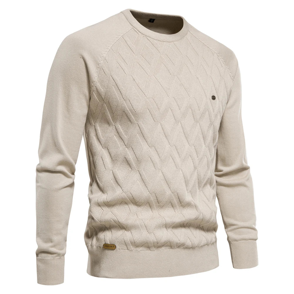 AIOPESON Argyle Basic Men Sweaters Solid Color O-neck Long sleeve Knitted Male Pullover Winter Fashion New Warm Sweaters for Men