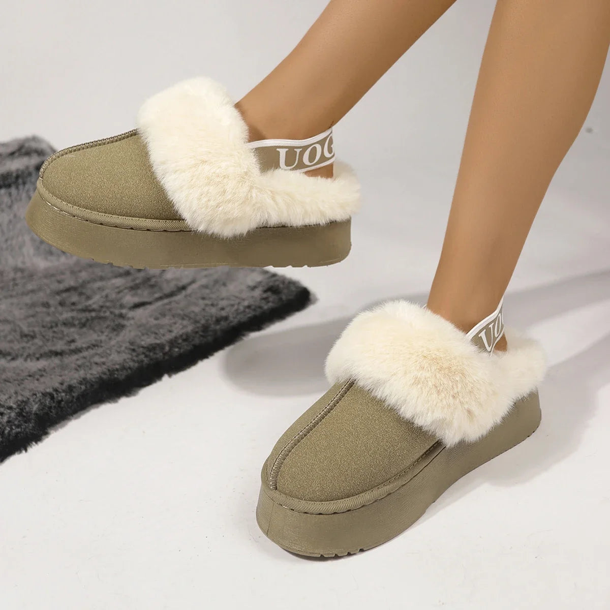 2024 New Leather Women Fashion Winter Indoor Solid Color Suede Slippers Ladies Home Platform Warm Slip-on Women’s Shoes