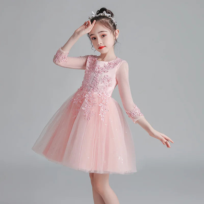 White Child Solid Lace Costume Evening Party Tutu Princess Kids Dresses For Baby Girl Formal Wedding Clothes 3 4 6 8 10 11Years