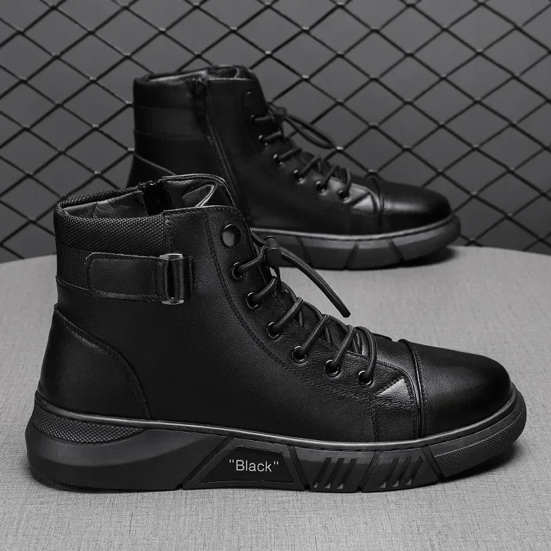 Men's Motorcycle Boots Comfortable Platform Boots Men‘s’ Outdoor High Top Leather Boots Fashion Comfortable Waterproof Men Shoes