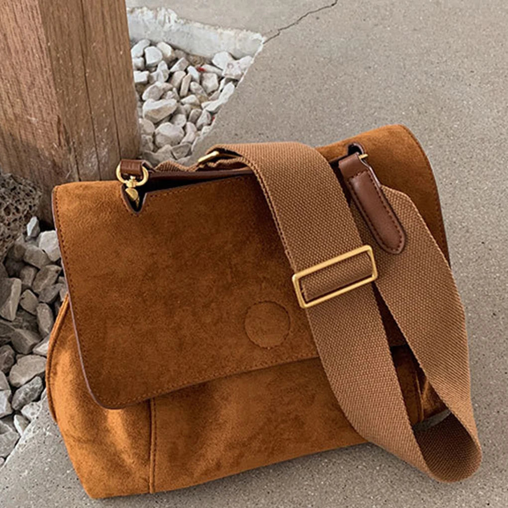 Retro Autumn Winter Frosted Brown Suede Shoulder Crossbody Bag Women’s Large Capacity Handbags Designer Tote Bag